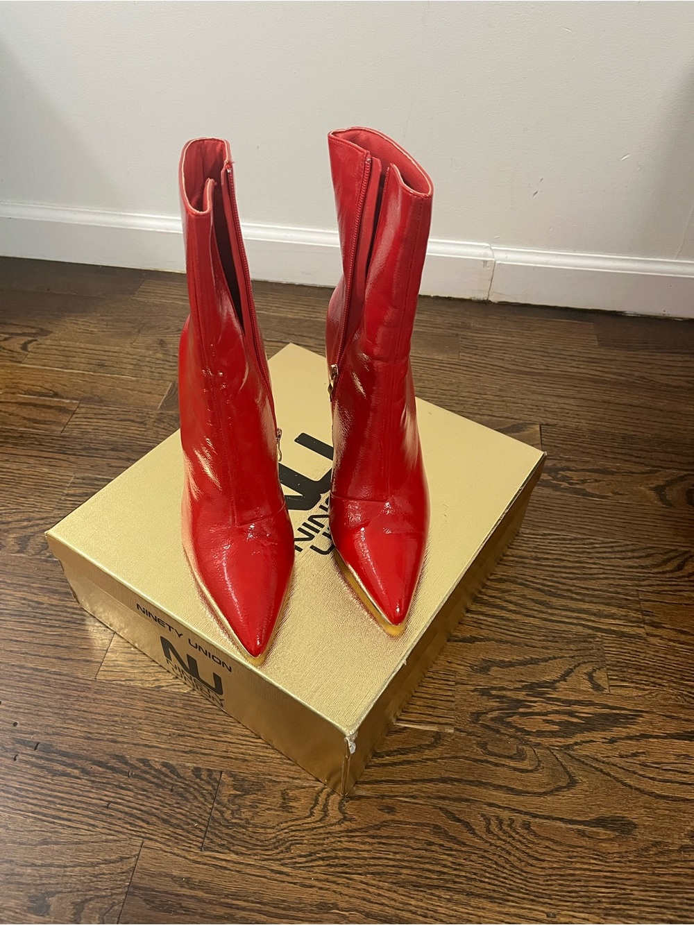 Ninety Union Red Patent Pointed Toe Mid-Calf Boots - Women - Picture 2 of 4